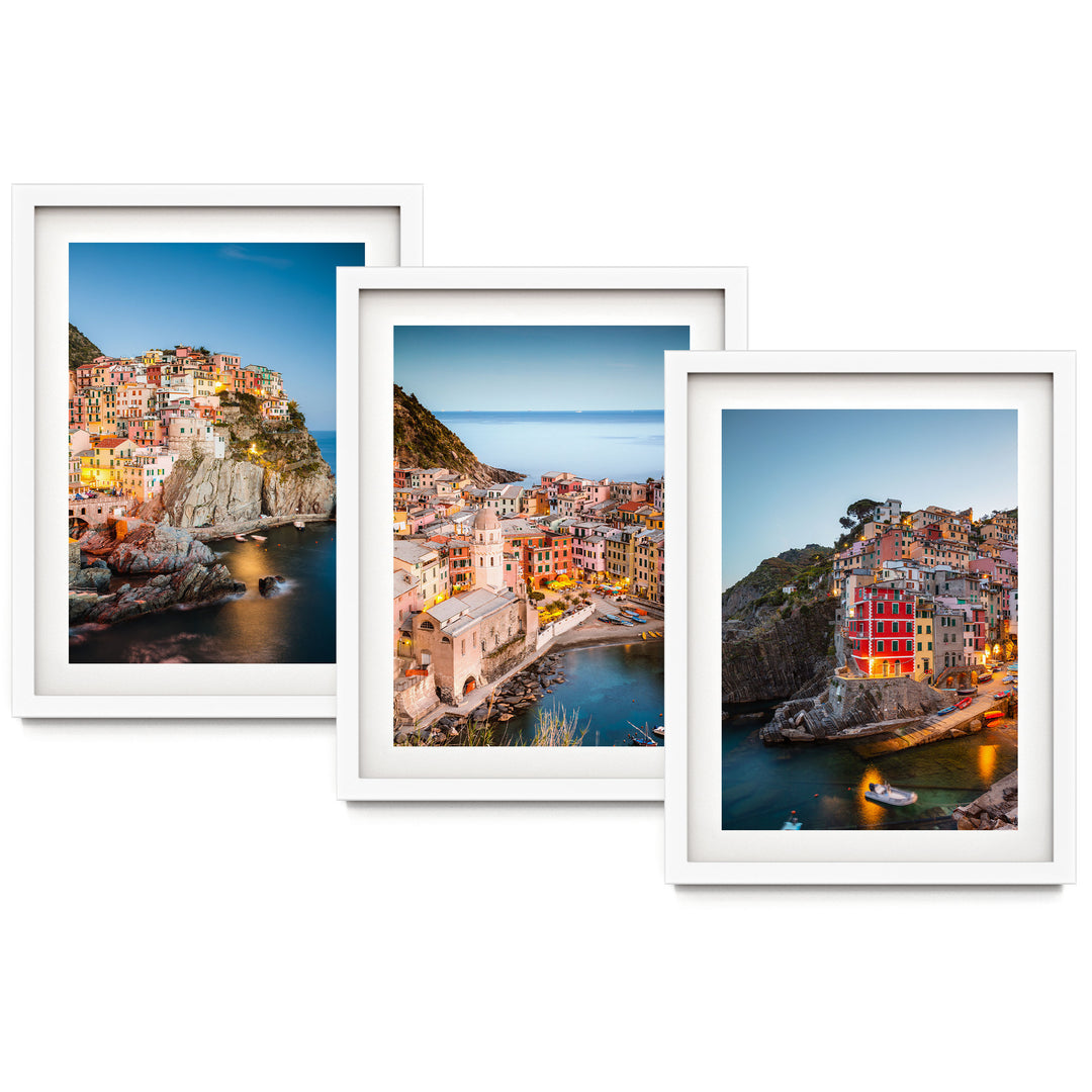 Cinque Terre, Liguria, Italy – Print Set – fine art print set in white frames with white mats
