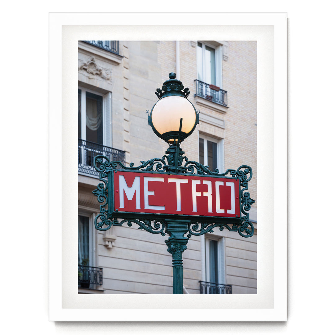 Metro Sign, Paris I, France – fine art print in a white frame with white mat