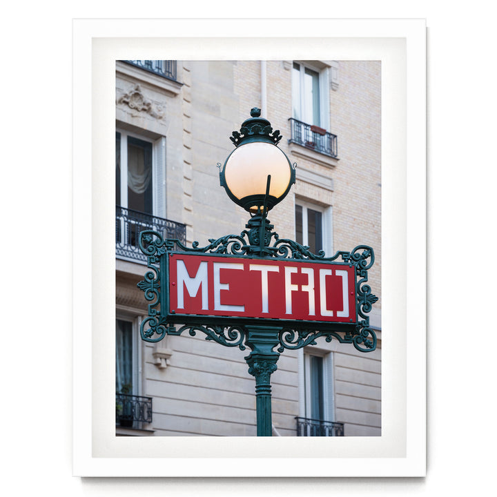 Metro Sign, Paris I, France – fine art print in a white frame with white mat