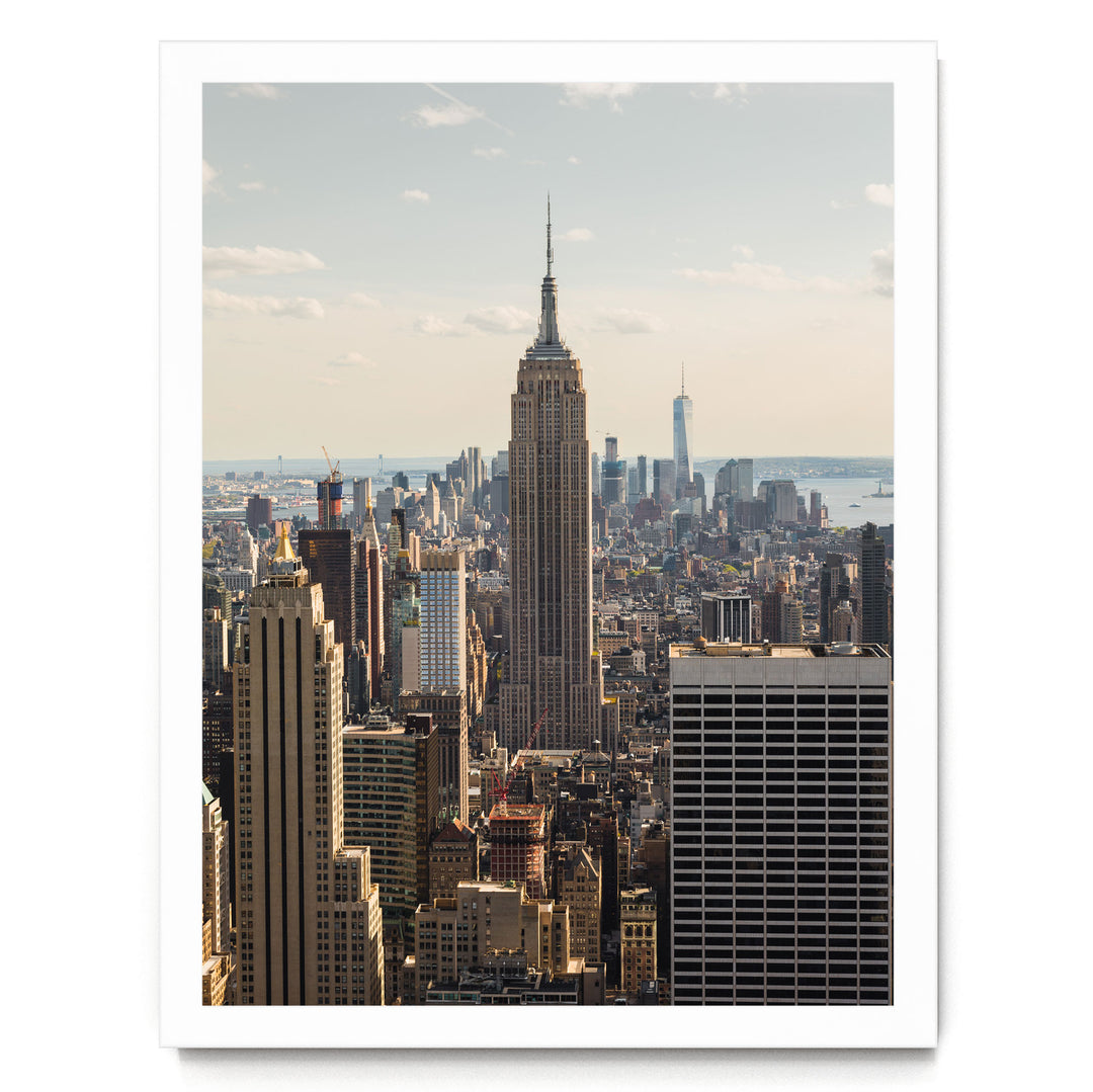 Empire State Building at Sunset, New York City – fine art print in a white frame, no mat